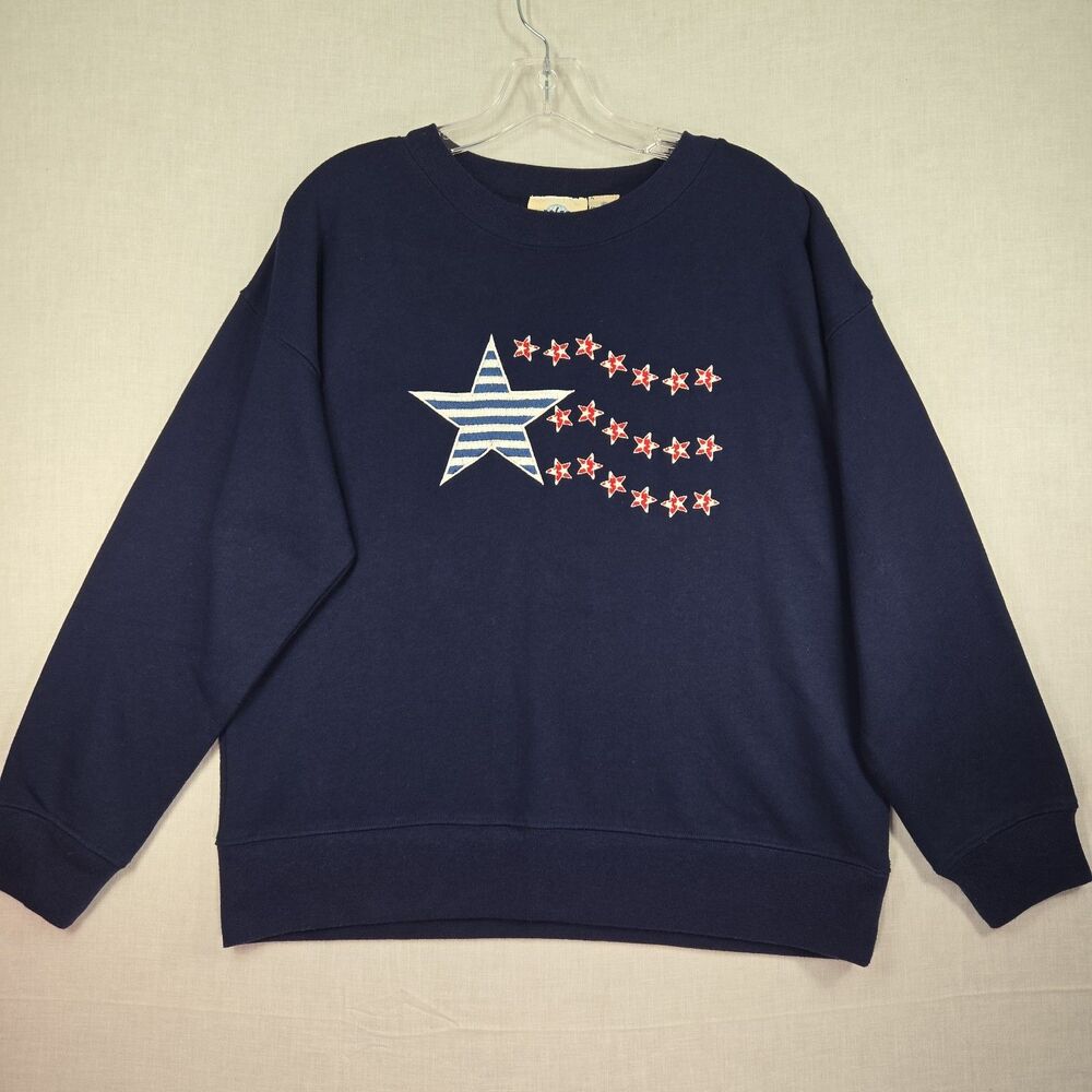 VTG Pasta Embroidered USA Star Sweatshirt Navy Small Americana Crewneck 90s Flag